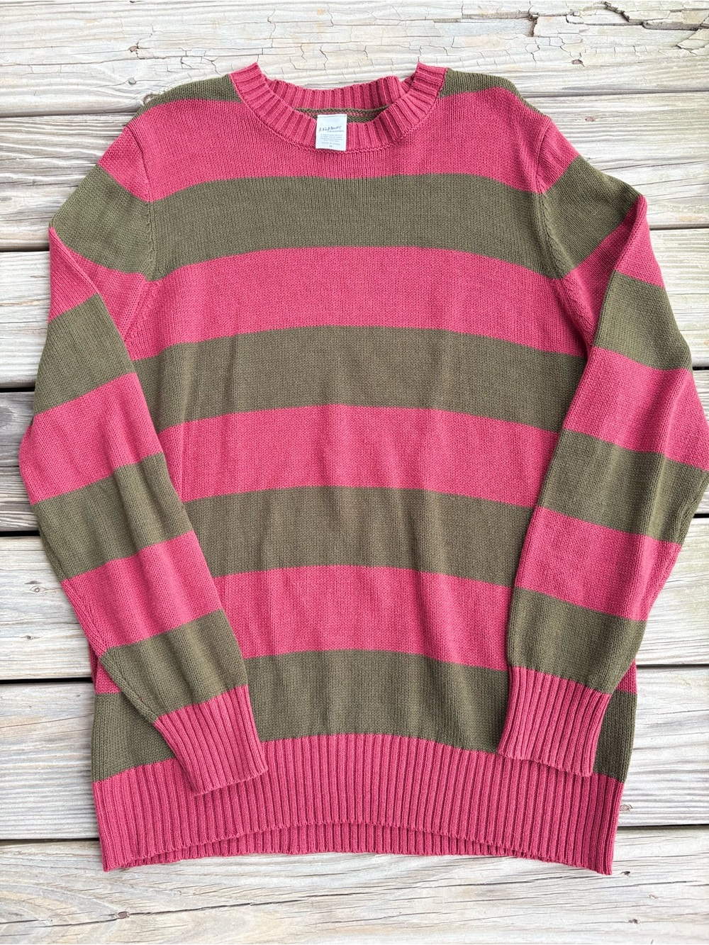 Freddie KreugerCrewneck Sweater in Burgundy and Olive Medium